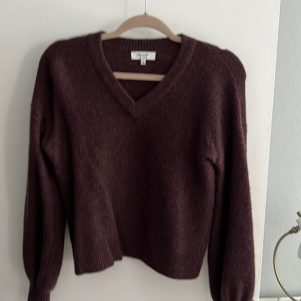 Madewell Cashmere V-Neck Bubble-Sleeve Sweater Sz S
